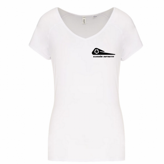 Camiseta Ilusión Infinita cuello en V blanca mujer 	R13027
