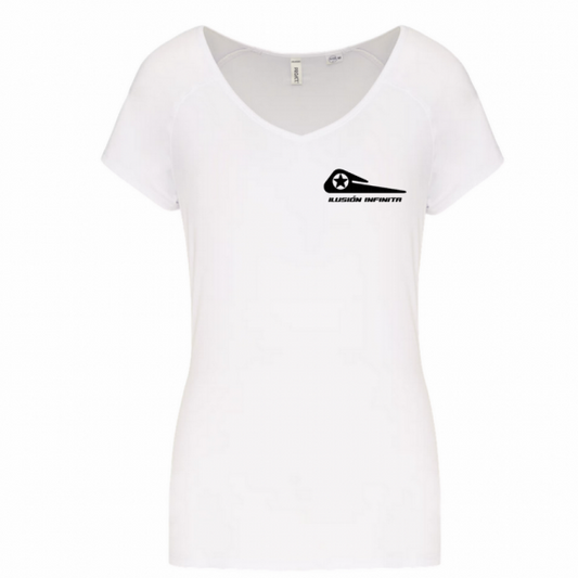 Camiseta Ilusión Infinita cuello en V blanca mujer 	R13027