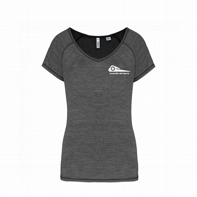 Camiseta deportiva manga corta cuello V Ilusión Infinita gris mujer R12000
